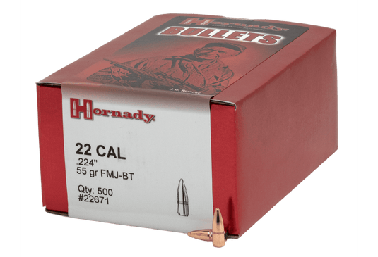 Hornady - .22 Caliber (0.224") - 55gr - FMJ w/Cannelure - (500 ct)